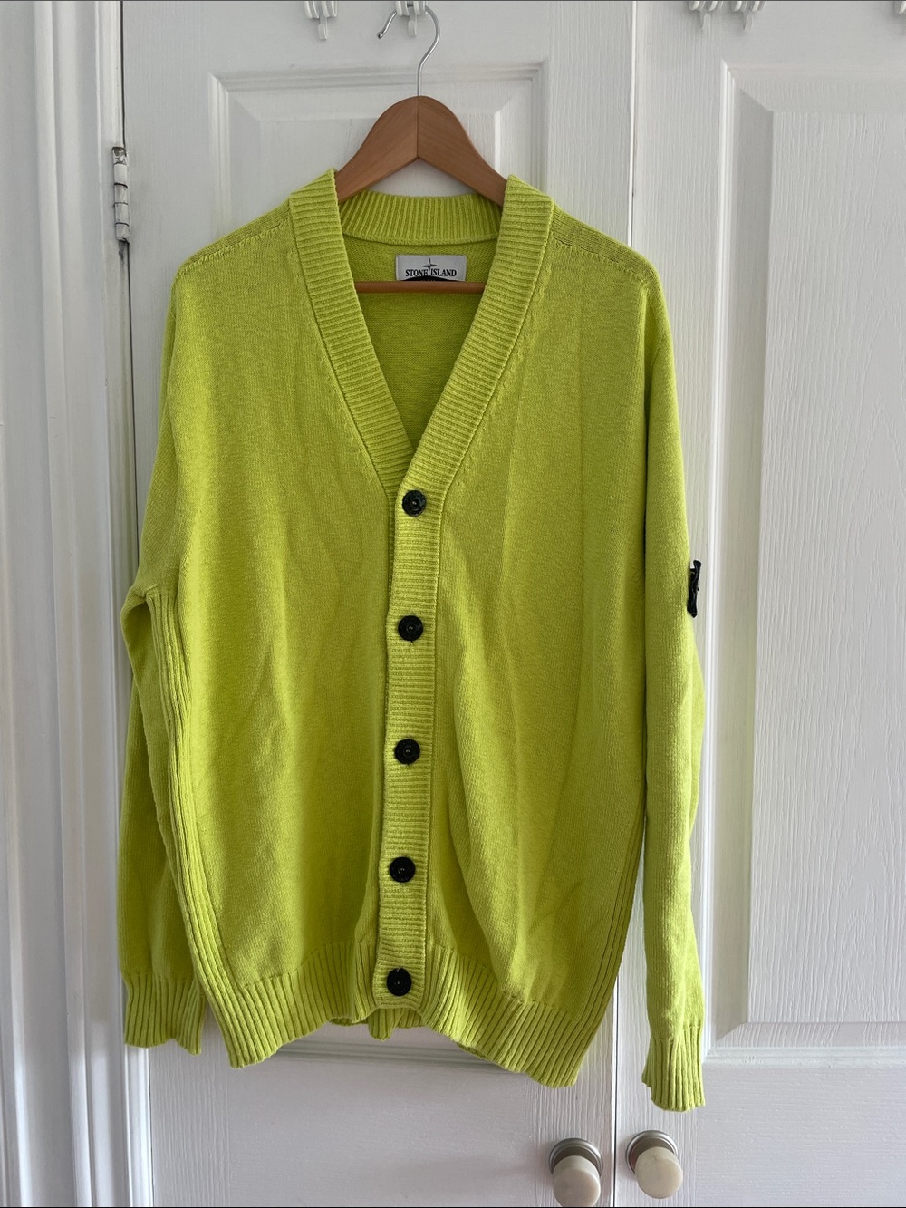 Stone Island Men’s Neon Green Lime Button-Front Cardigan